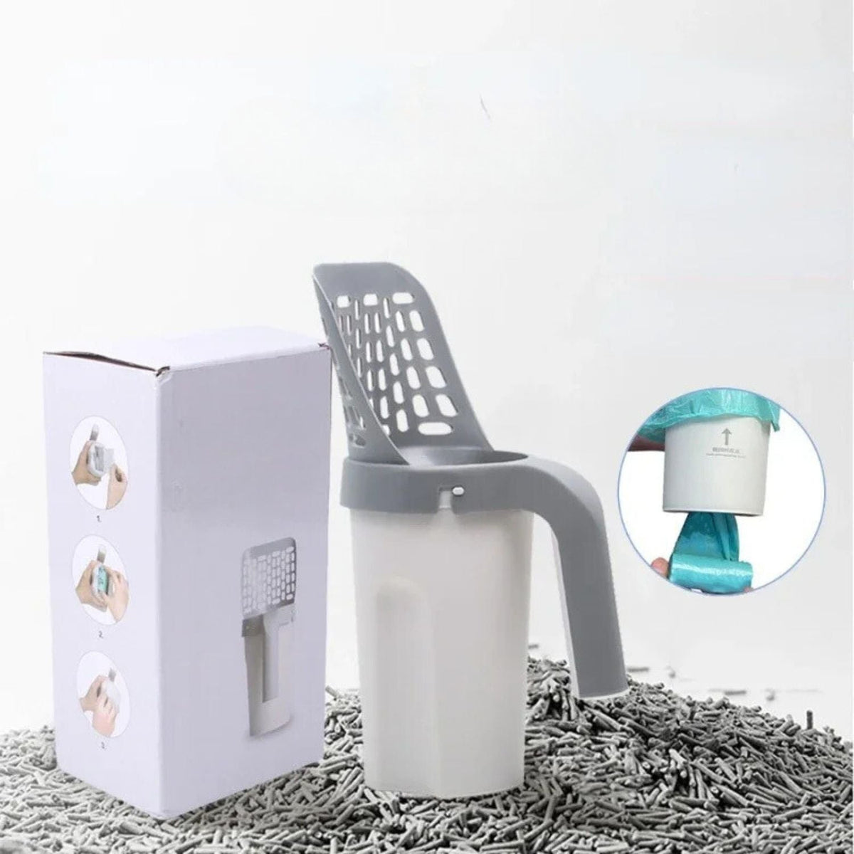 Cat Litter Scoop with Waste Bin | Incl. 8 Trash Bag Rolls