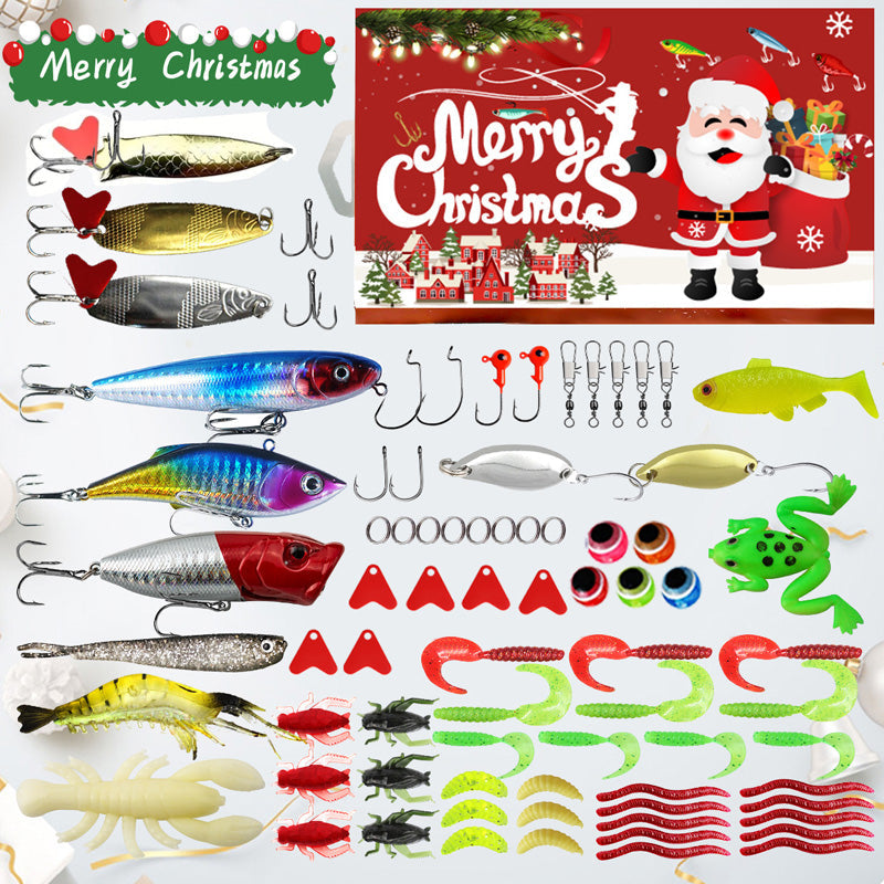 Christmas Fishing Lure Advent Calendar Blind Box Set with Minnow, Popper, and Spoons