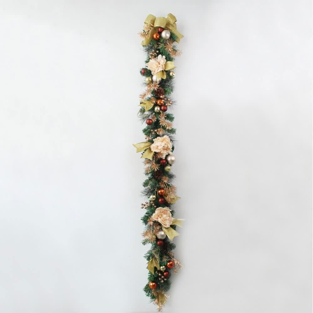 Christmas Garland for Mantel with Ornaments, Artificial Pine and Faux Roses