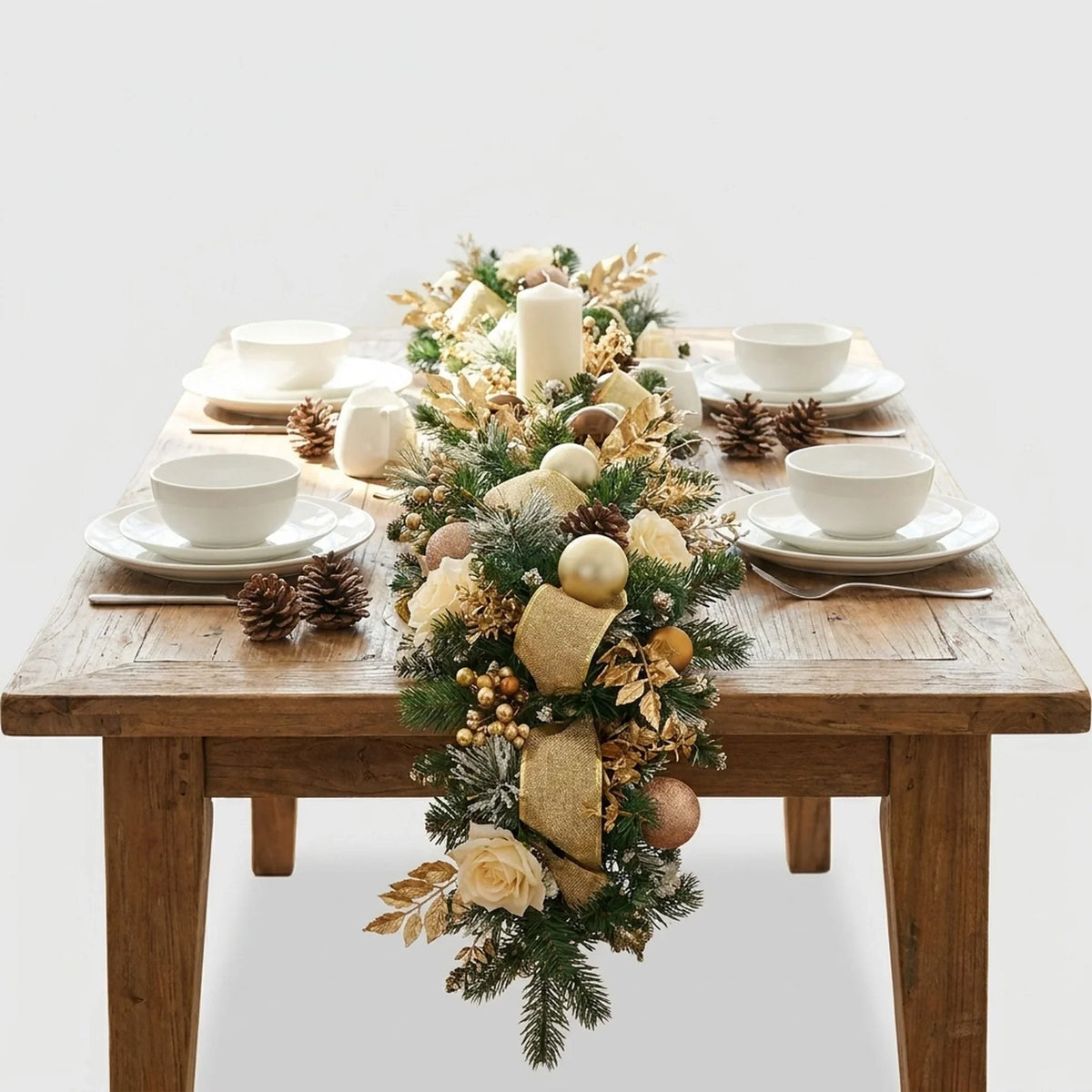 Christmas Garland for Mantel with Ornaments, Artificial Pine and Faux Roses