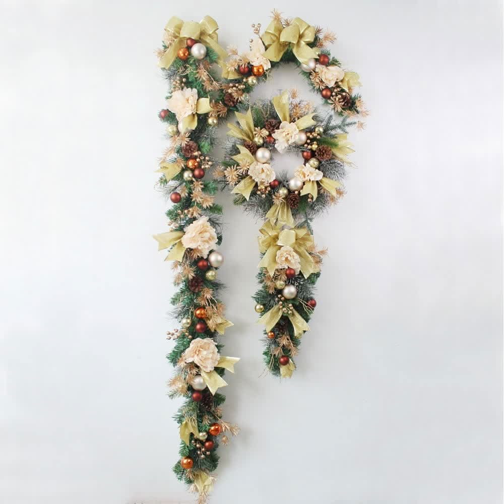 Christmas Garland for Mantel with Ornaments, Artificial Pine and Faux Roses