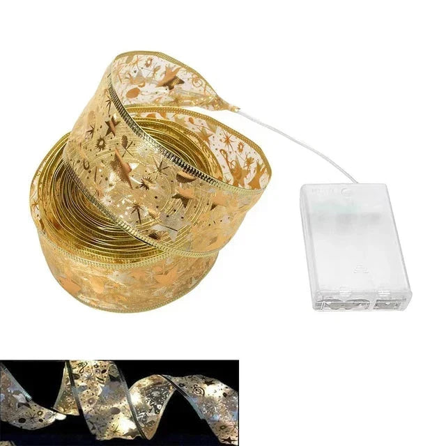 Christmas Ribbon Lights – LED Fairy Lights with Organza Ribbon for Christmas Trees, 3 m or 5 m, 6 Styles