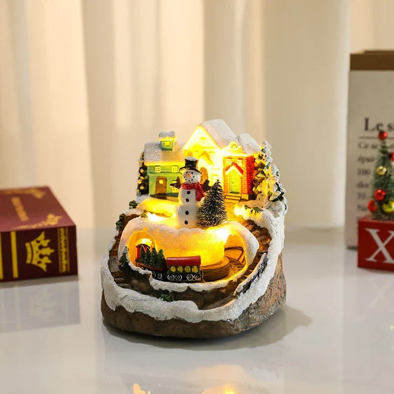 Christmas Village Set with LED Lights and Rotating Miniature Train Display