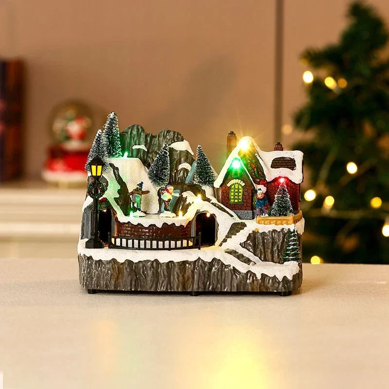 Christmas Village Set with LED Lights and Rotating Miniature Train Display