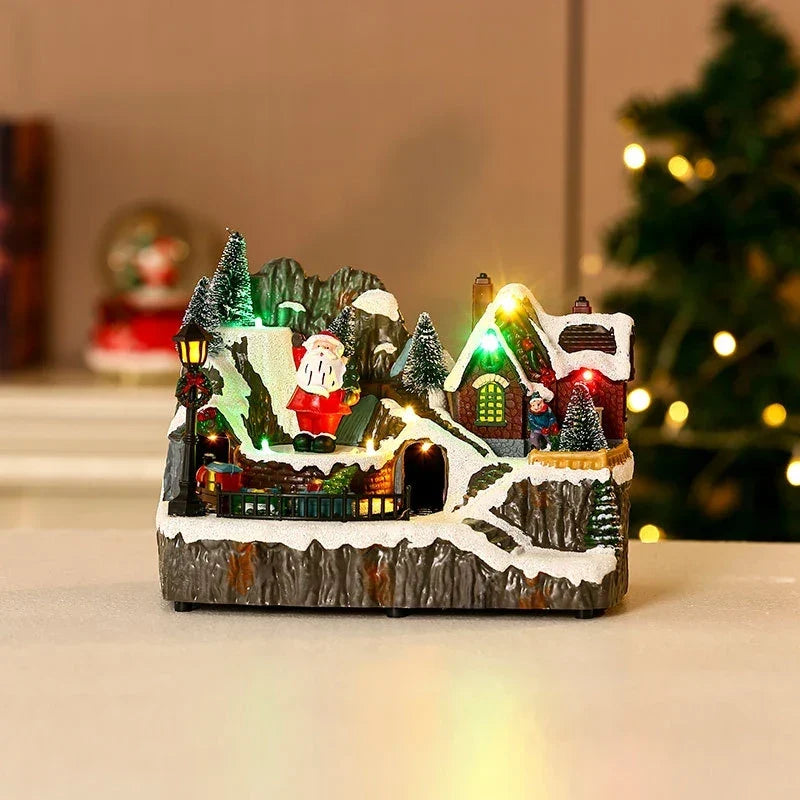 Christmas Village Set with LED Lights and Rotating Miniature Train Display