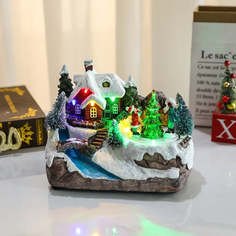 Christmas Village Set with LED Lights and Rotating Miniature Train Display