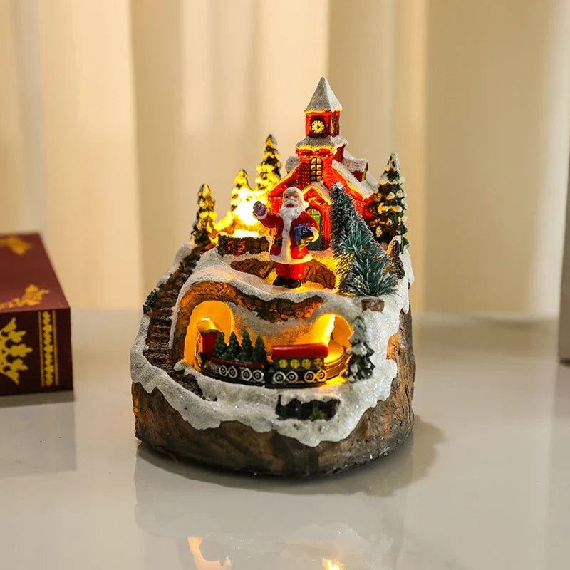 Christmas Village Set with LED Lights and Rotating Miniature Train Display