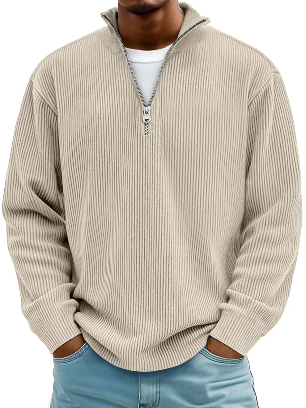 Image of David | Men's Half-Zip Ribbed Sweater