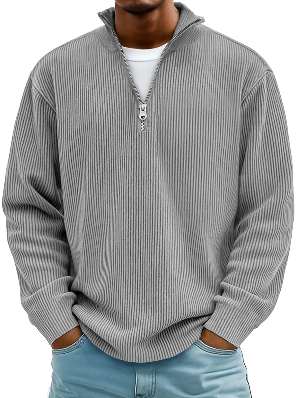 Image of David | Men's Half-Zip Ribbed Sweater
