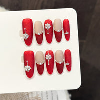 Decorative Press-On Nail Set with Gem Accents