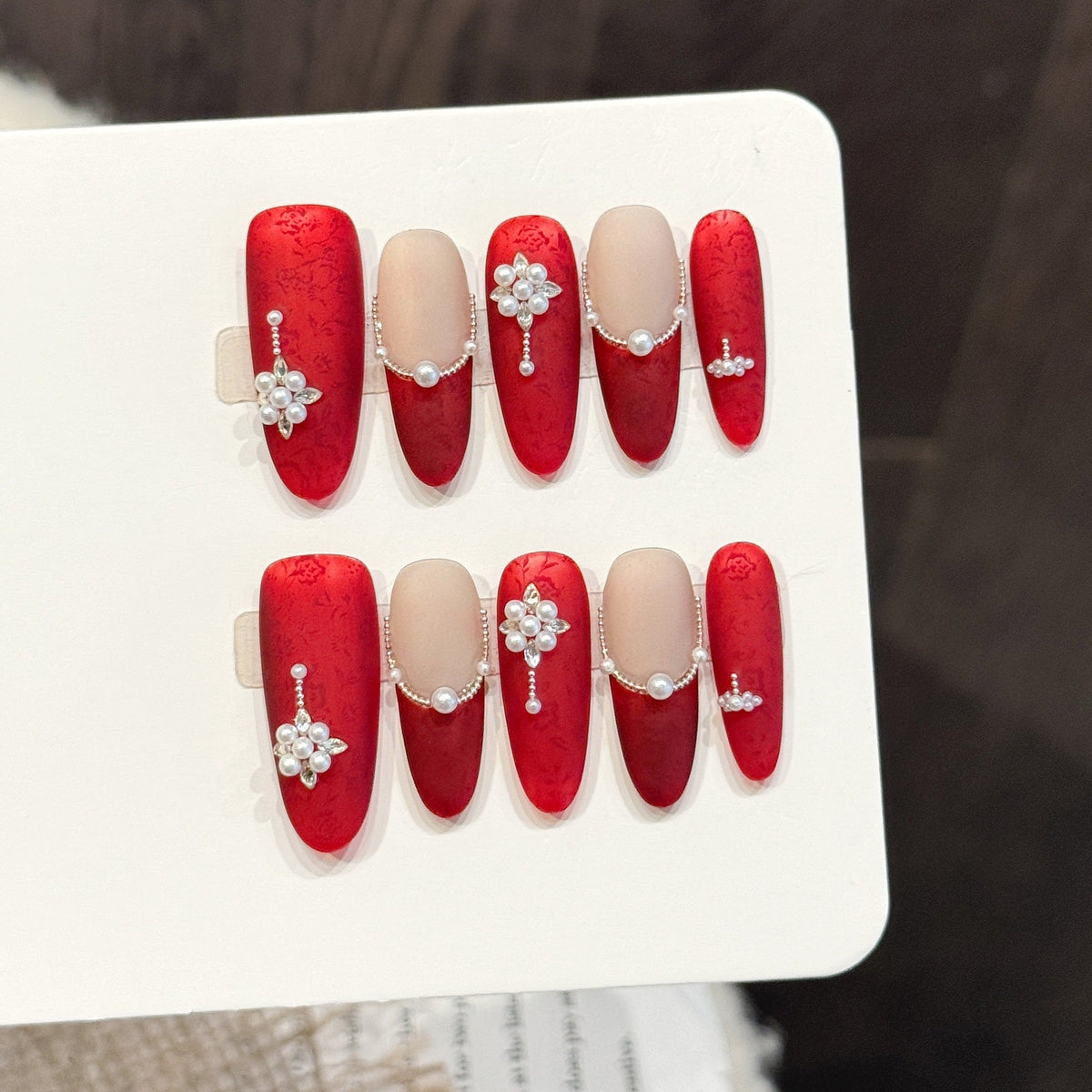 Decorative Press-On Nail Set with Gem Accents