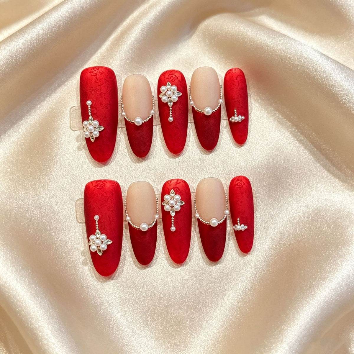 Decorative Press-On Nail Set with Gem Accents