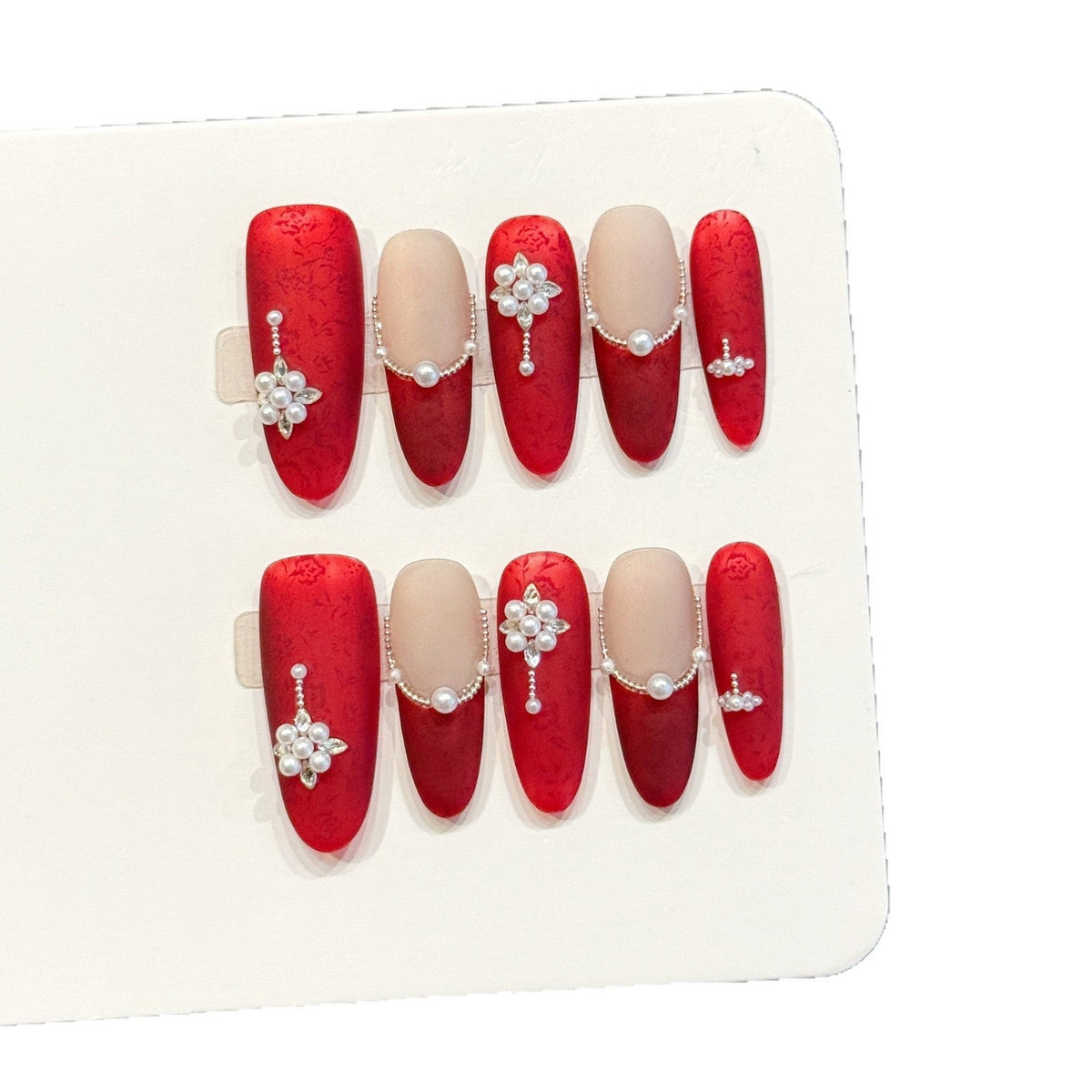 Decorative Press-On Nail Set with Gem Accents