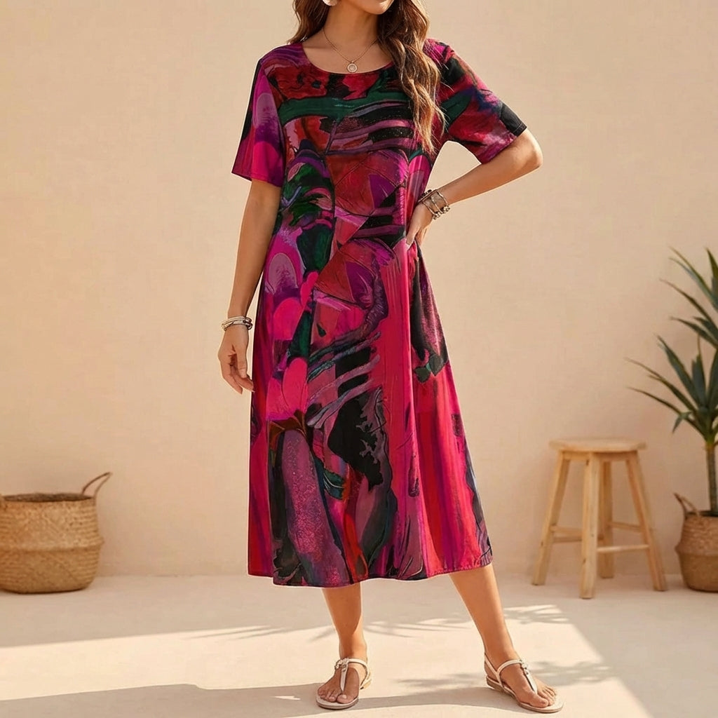 Image of Dianna | Women's Short Sleeve A-Line Midi Dress