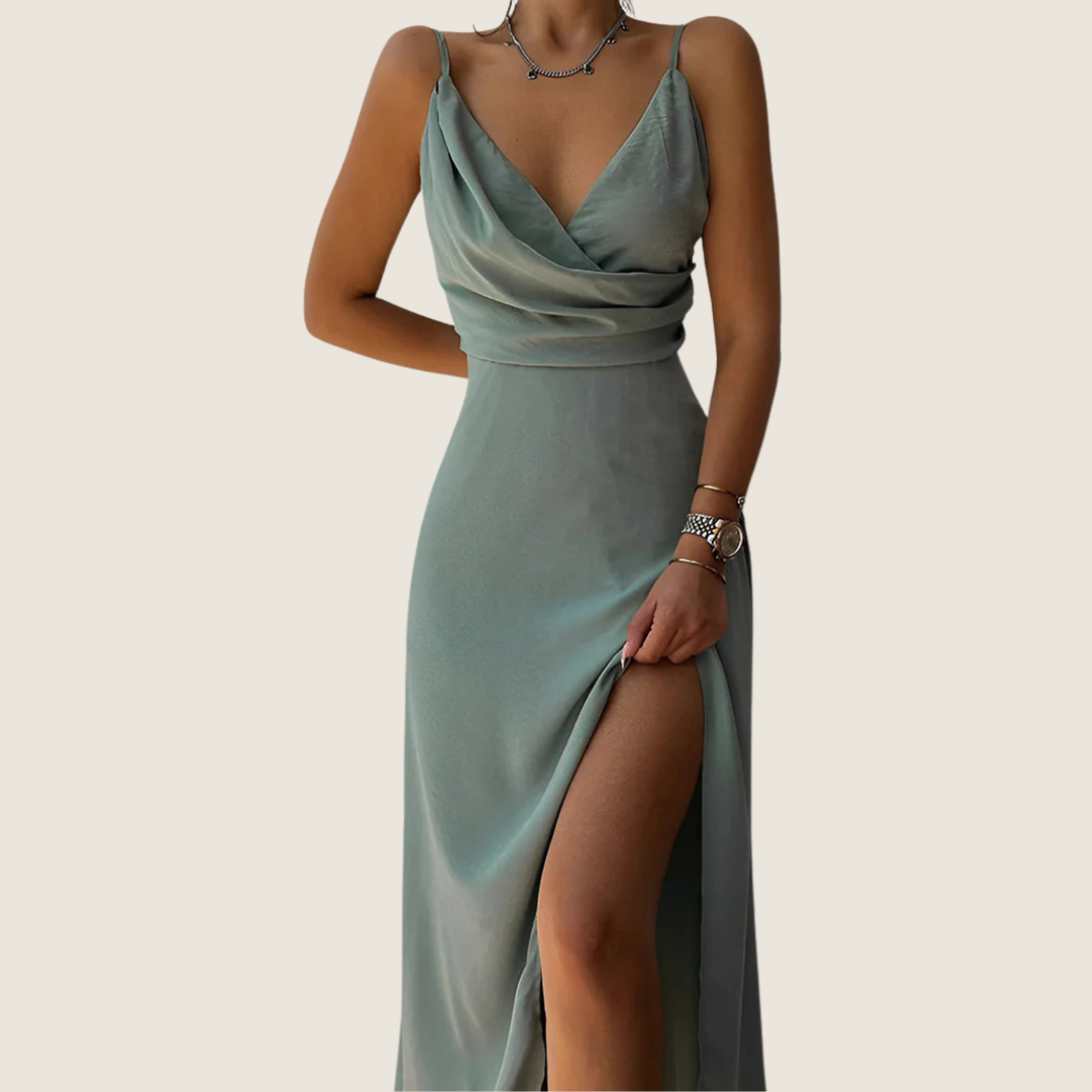 Image of Dominique | Women's V-Neck Slip Midi Dress