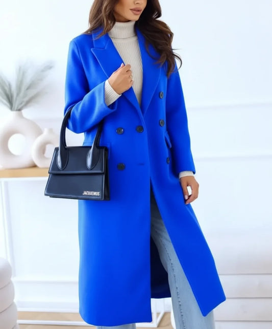 Double Breasted Wool Blend Long Coat for Women AI replaced image