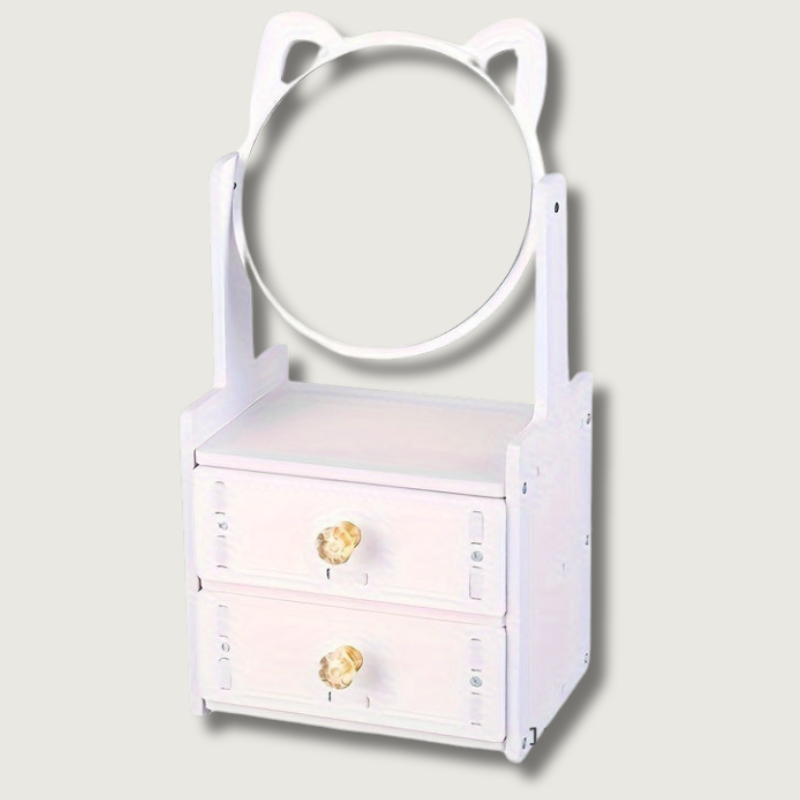 Elegant Makeup Mirror with Storage Drawer – Stylish Tabletop Design for a Refined Beauty Routine