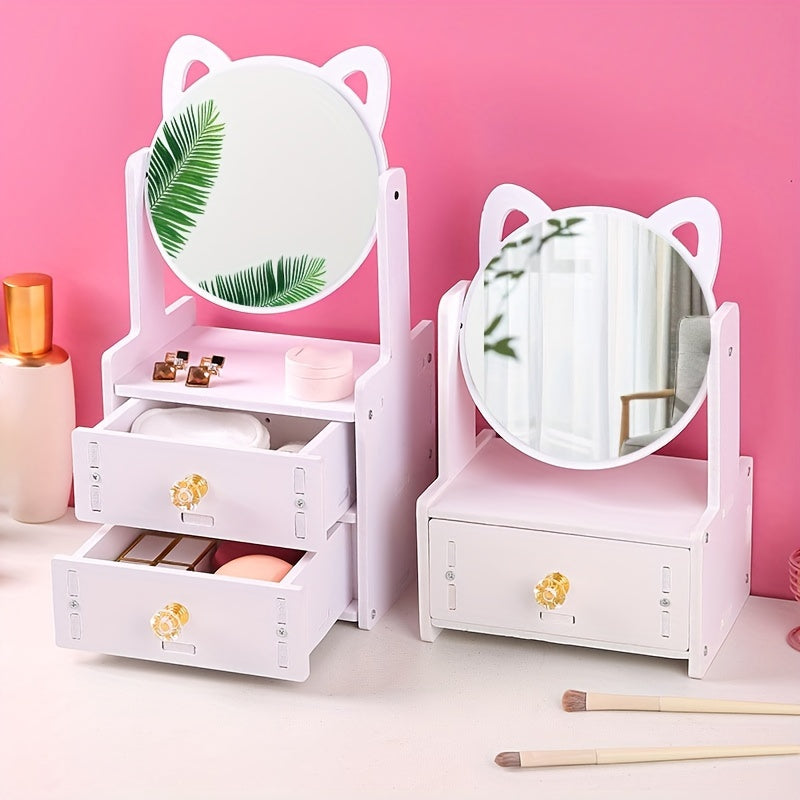 Elegant Makeup Mirror with Storage Drawer – Stylish Tabletop Design for a Refined Beauty Routine