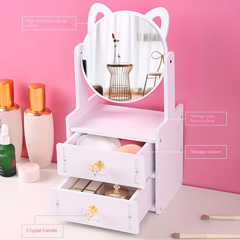 Elegant Makeup Mirror with Storage Drawer – Stylish Tabletop Design for a Refined Beauty Routine