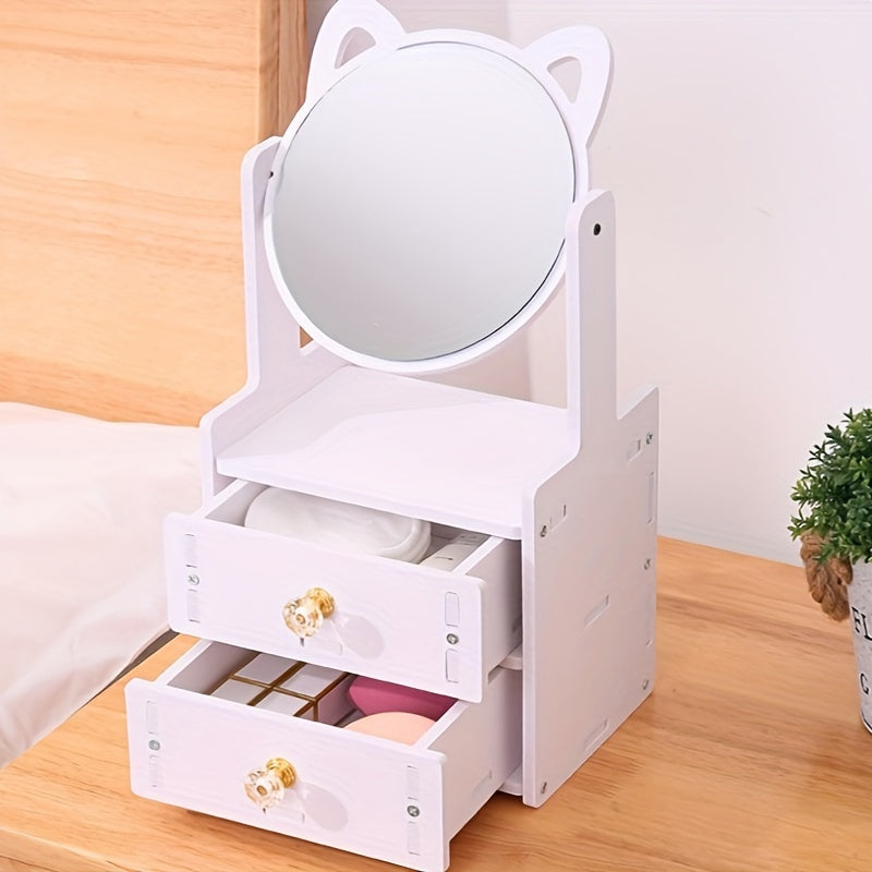 Elegant Makeup Mirror with Storage Drawer – Stylish Tabletop Design for a Refined Beauty Routine