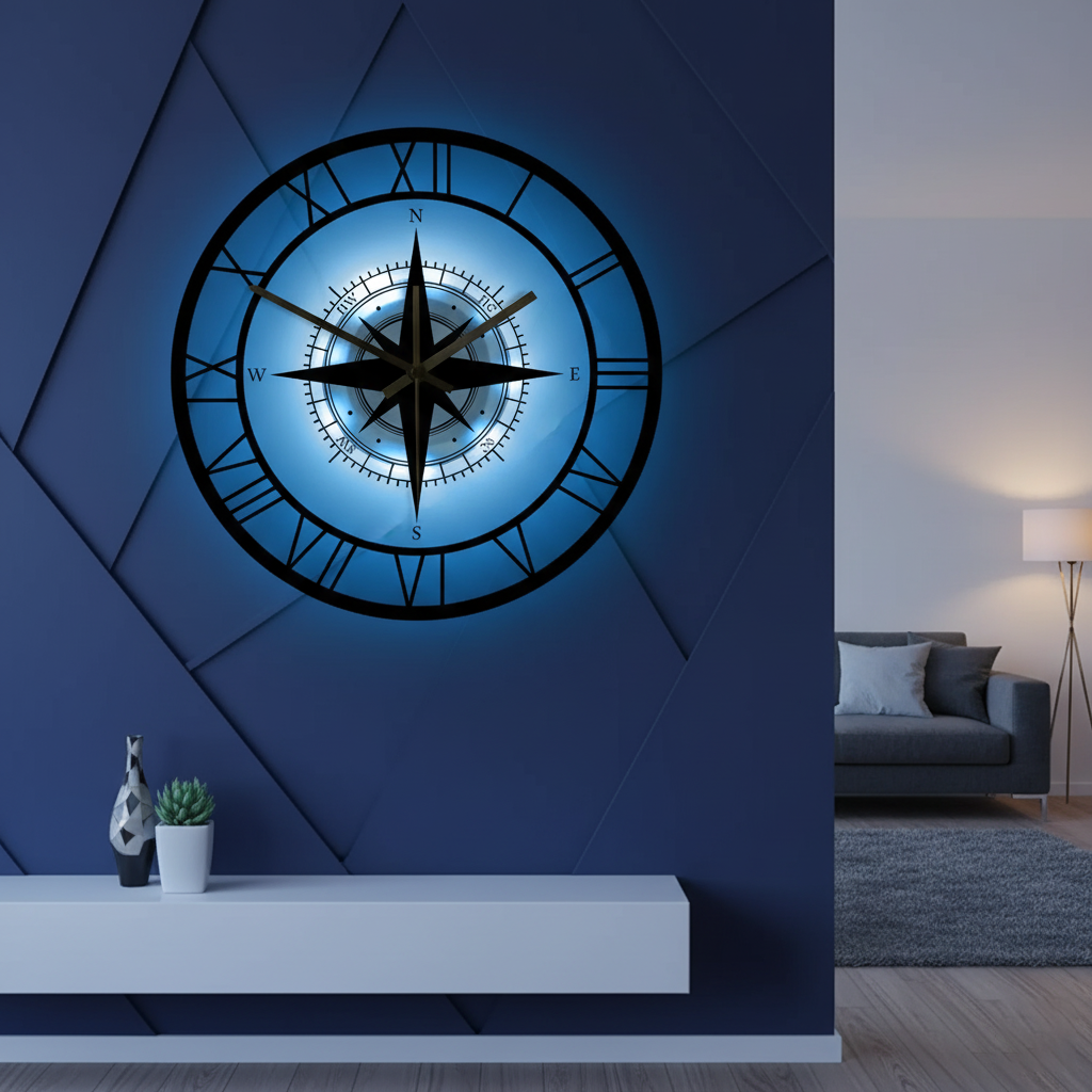 Elegant Nautical Compass Wall Clock for Maritime Decor