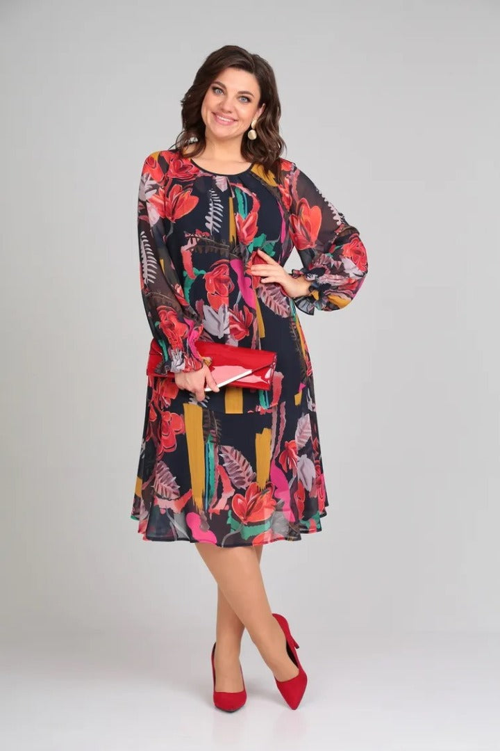 Image of Ellen | Women's Long Sleeve A-Line Midi Dress