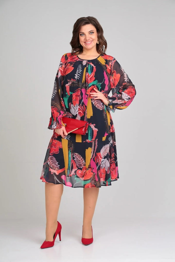 Image of Ellen | Women's Long Sleeve A-Line Midi Dress