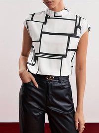 Ellen | Women's Sleeveless Mock Neck Graphic Print Blouse