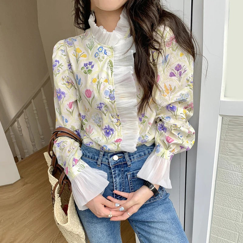 Image of Fern | Women's Floral Print Ruffle Blouse