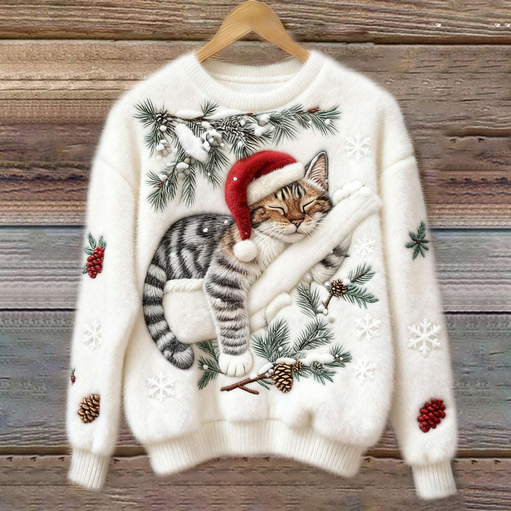 Festive Christmas Sweater with Cat