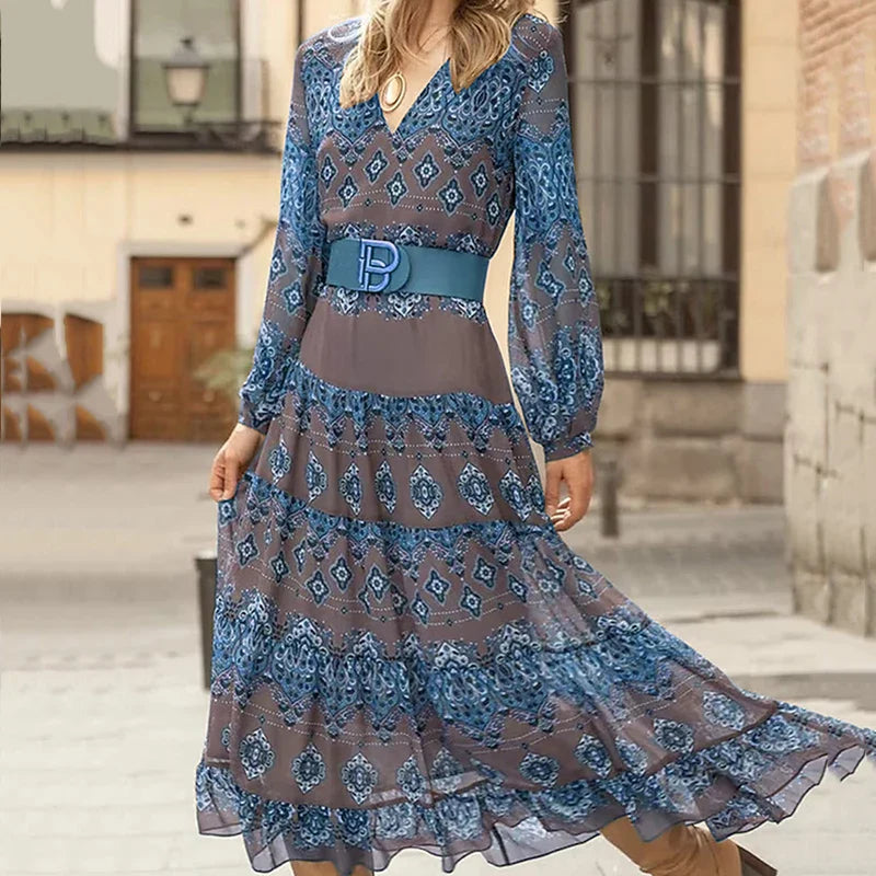 Image of Fiona | Women's V-Neck Long Sleeve Maxi Dress