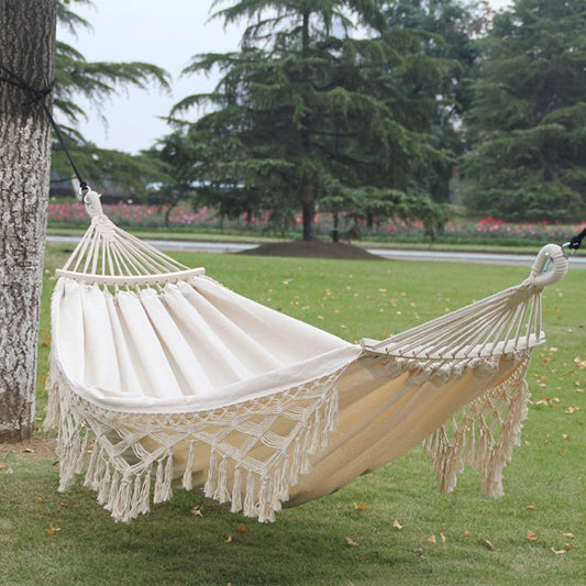 Bel Hills | 200x150cm Double Outdoor Camping Tassel Canvas Hammock with Stick(White)