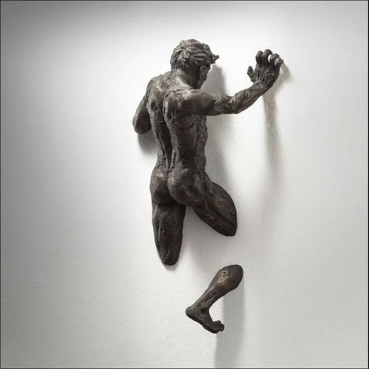 Bel Hills | Artificial Copper Resin Ornament Abstract Figure Wall Art Climber 3D Through Wall Statue Sculpture