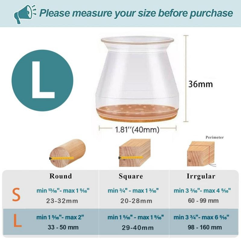 Bel Hills | Clear Silicone Chair Leg Caps with Integrated Felt Pads