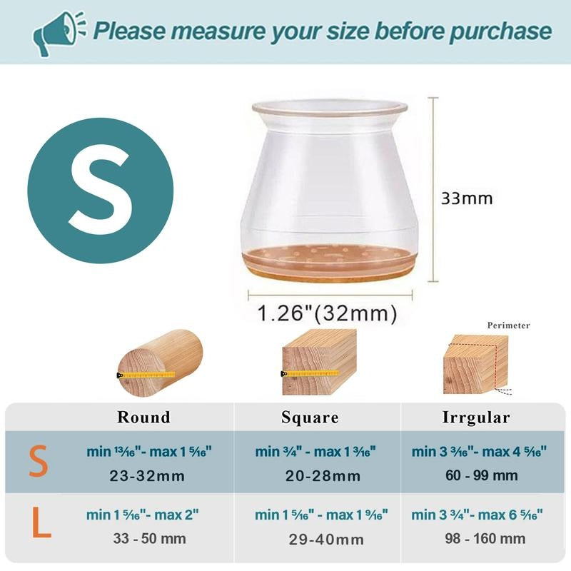 Bel Hills | Clear Silicone Chair Leg Caps with Integrated Felt Pads