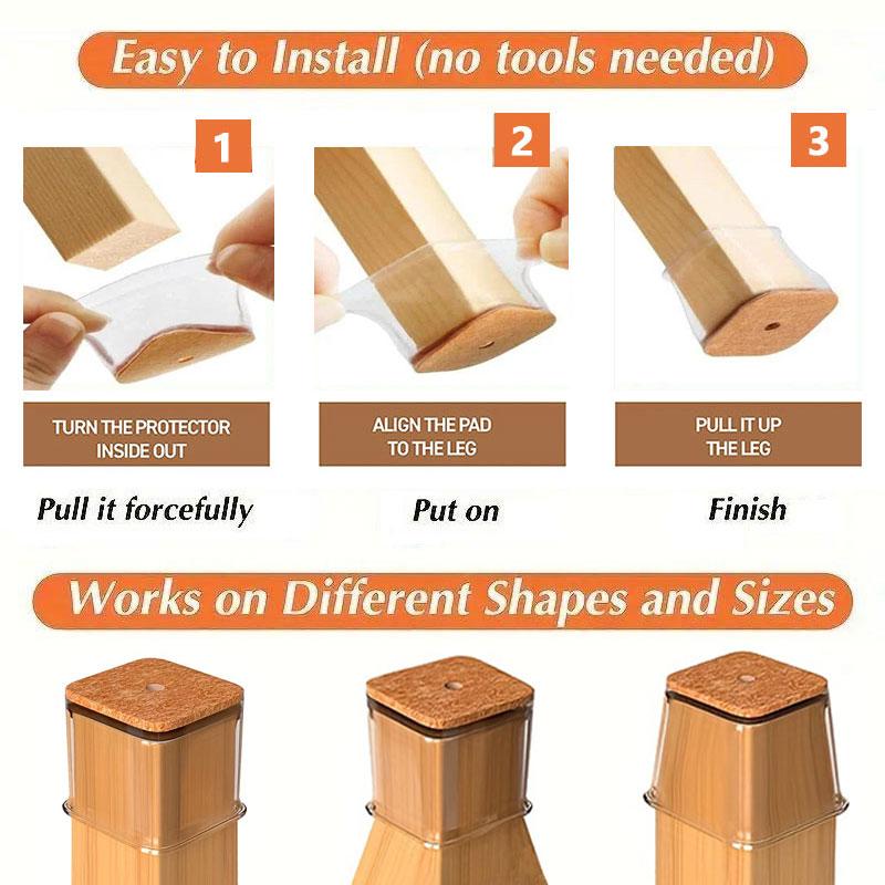 Bel Hills | Clear Silicone Chair Leg Caps with Integrated Felt Pads