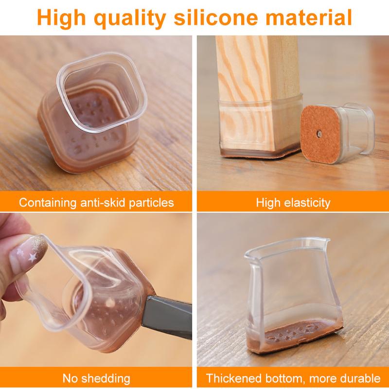 Bel Hills | Clear Silicone Chair Leg Caps with Integrated Felt Pads