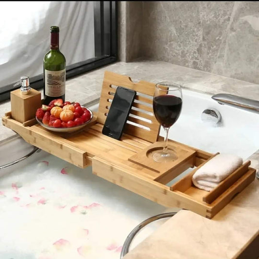 Bel Hills | Expandable Bamboo Bathtub/Caddy Tray with Stands