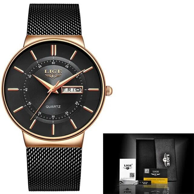 Bel Hills | Luxury Men’s Ultra-Thin Waterproof Stainless Steel Quartz Watch – Elegant Date Display Sports Wristwatch