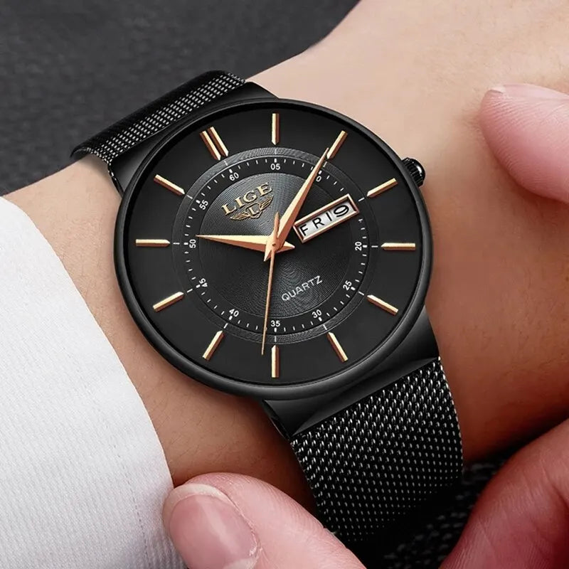 Bel Hills | Luxury Men’s Ultra-Thin Waterproof Stainless Steel Quartz Watch – Elegant Date Display Sports Wristwatch