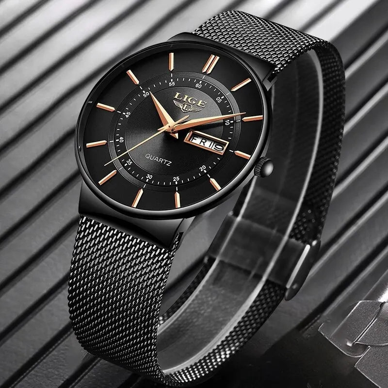 Bel Hills | Luxury Men’s Ultra-Thin Waterproof Stainless Steel Quartz Watch – Elegant Date Display Sports Wristwatch