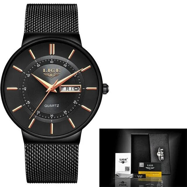 Bel Hills | Luxury Men’s Ultra-Thin Waterproof Stainless Steel Quartz Watch – Elegant Date Display Sports Wristwatch