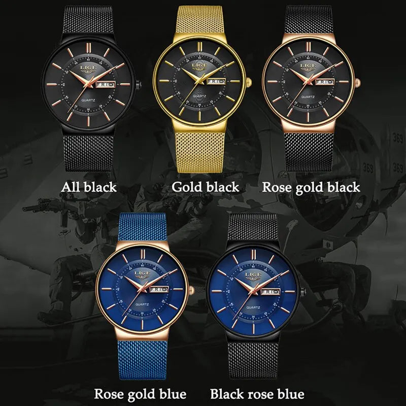 Bel Hills | Luxury Men’s Ultra-Thin Waterproof Stainless Steel Quartz Watch – Elegant Date Display Sports Wristwatch