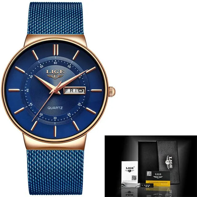 Bel Hills | Luxury Men’s Ultra-Thin Waterproof Stainless Steel Quartz Watch – Elegant Date Display Sports Wristwatch