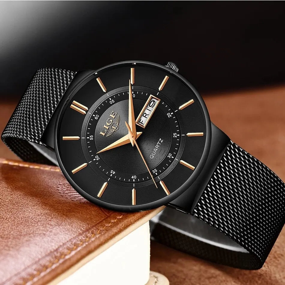 Bel Hills | Luxury Men’s Ultra-Thin Waterproof Stainless Steel Quartz Watch – Elegant Date Display Sports Wristwatch
