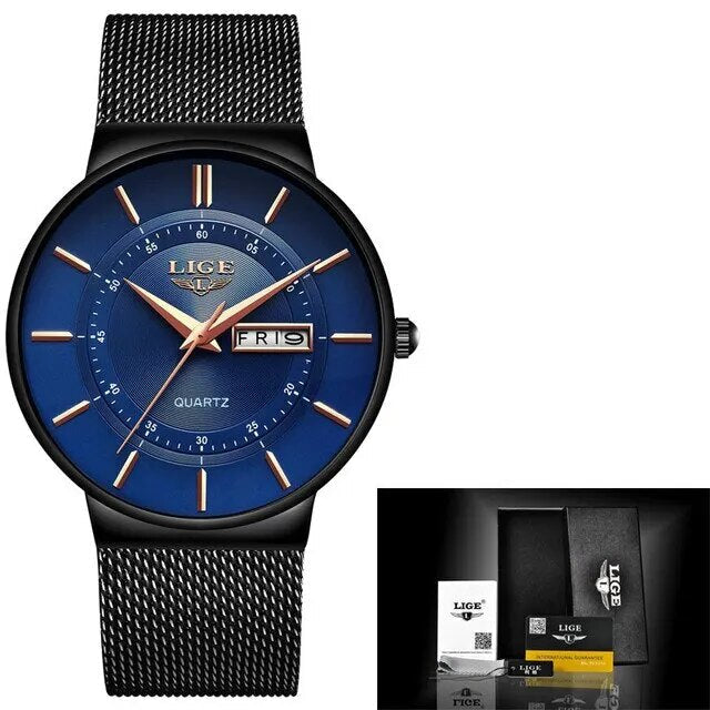 Bel Hills | Luxury Men’s Ultra-Thin Waterproof Stainless Steel Quartz Watch – Elegant Date Display Sports Wristwatch
