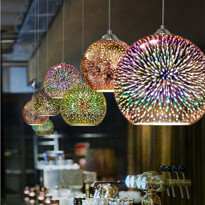 Bel Hills | Modern Creative 3D Colorful Firework Glass 1-Light Dome Pendant Lamp