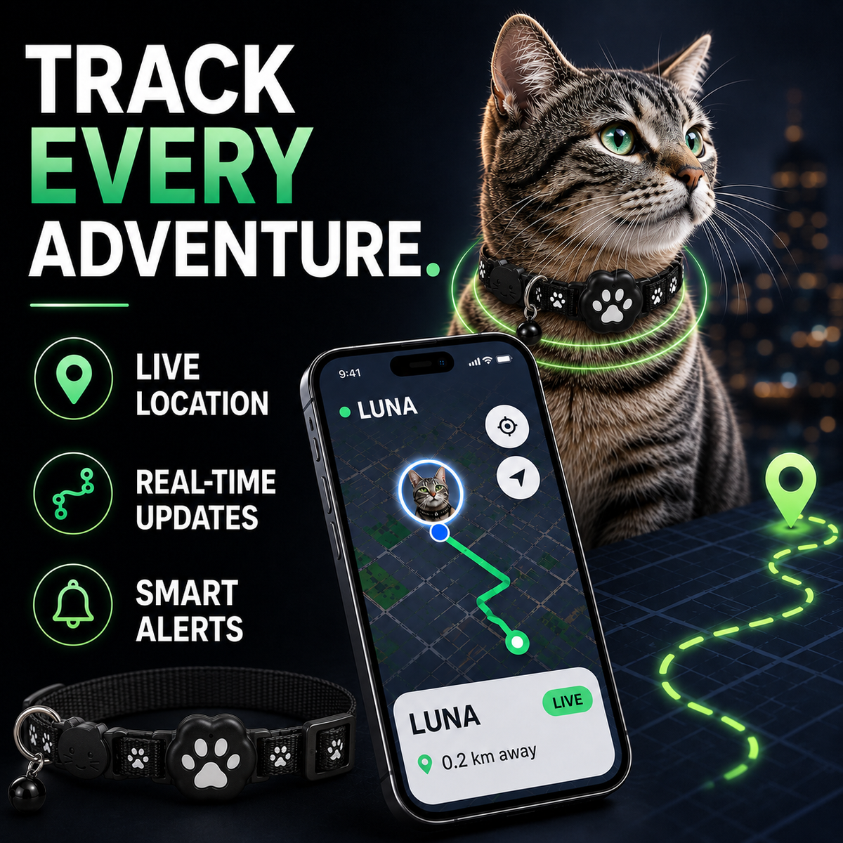 Bel Hills | Pawtrackr GPS-Enabled Adjustable Pet Collar