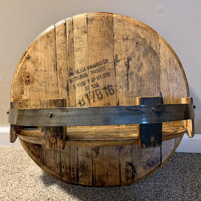 Bel Hills | Whiskey Barrel Wall Shelf | Rustic Solid Wood Design | Round