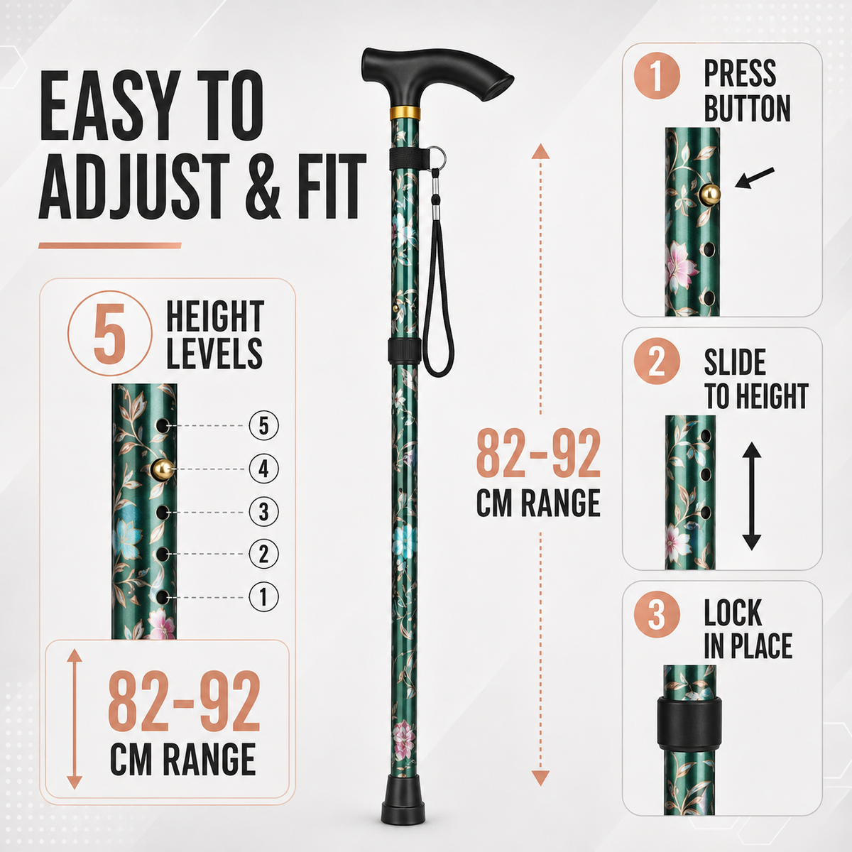 Floral Fold-Away Walking Stick